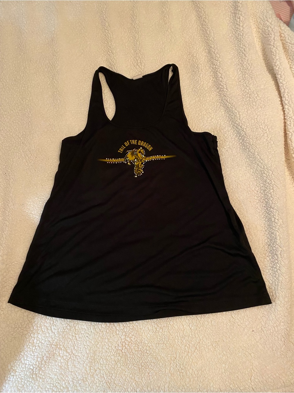 Sport-Tek Black Racerback Tank with Gold Tail of the Dragon Emblem size xl